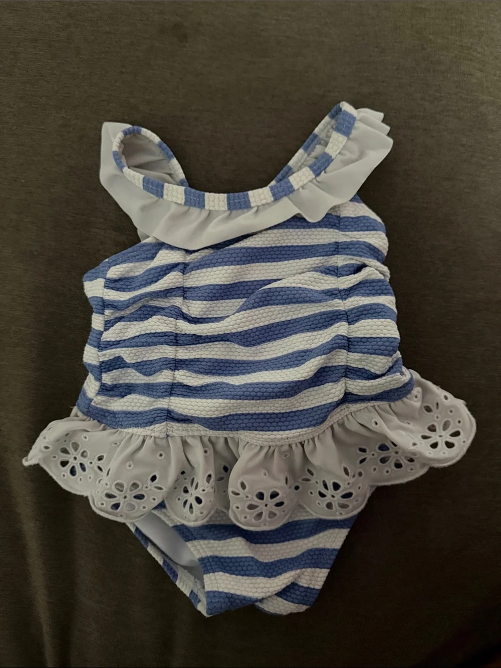 Janie & Jack Blue & White Striped Baby Girl Ruffle One-Piece Swimsuit 3-6